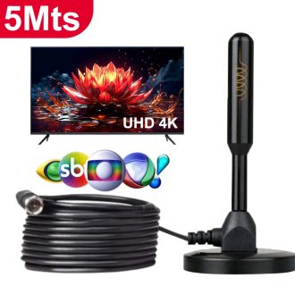 Antena Digital 5 metros interna Sinal TV HDTV Base Imã Externo a prova d'agua