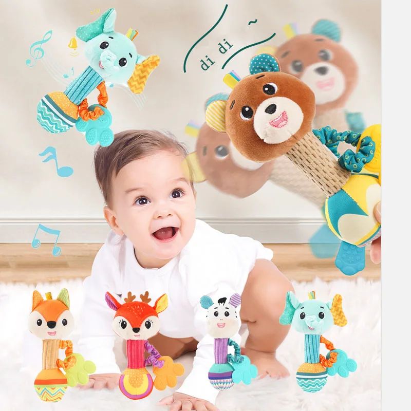 Berço De Bebê Macio Preenchido Animal Mão Brinquedo Do Rangendo Sensorial Calmante Presente Da Criança Segurando Sino (C