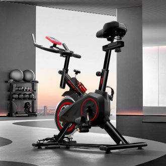 Bicicleta Spinning com Roda de Inércia 6kg, Suporta 100kg, com Cordas, Monitor Cardíaco e Garrafa