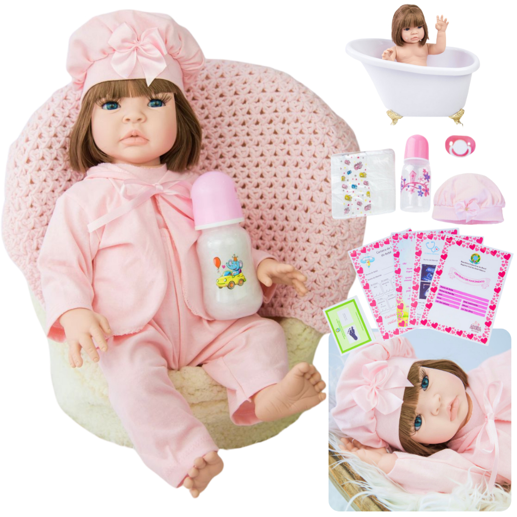 Boneca Bebê Reborn Silicone Bebe Barata Realista 100% Vinil siliconado + itens