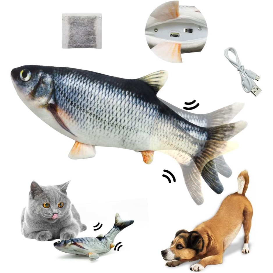 Brinquedo para gato interativo peixe elétrico cães pets recarregável usb