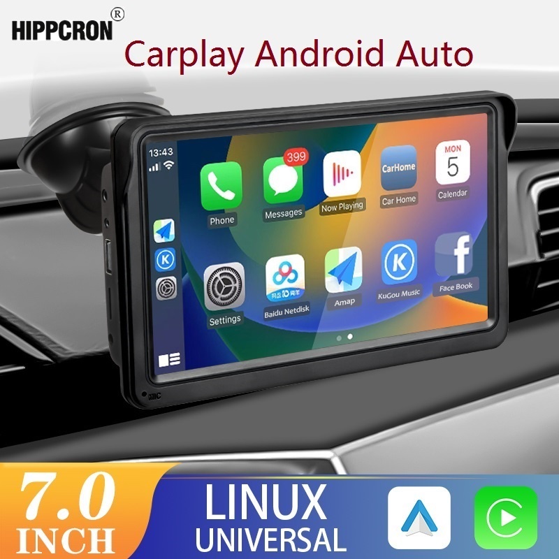 Hippcron CarPlay Android Auto Car Rádio 7 Polegadas Tela Sensível ao Toque Portátil TFT LCD HD