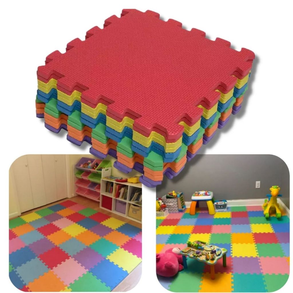 Kit 18 Tapetes EVA 30cm x 30cm Infantil Tatame Fofinho Quarto Crianças Estampado Animais Pelucia