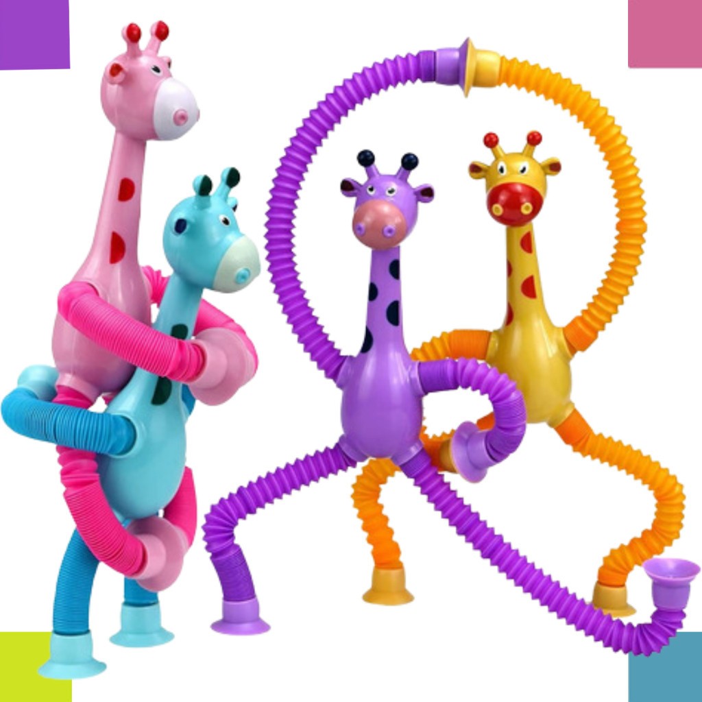 Kit 4 girafas estica e gruda melman pop it tubo tiktok com luz brinquedo para crianças promoção
