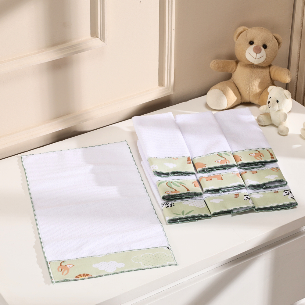 Kit 6 unidades Toalha de Ombro Babete com Tecido Estampado 100% Algodão Atoalhado Felpudo