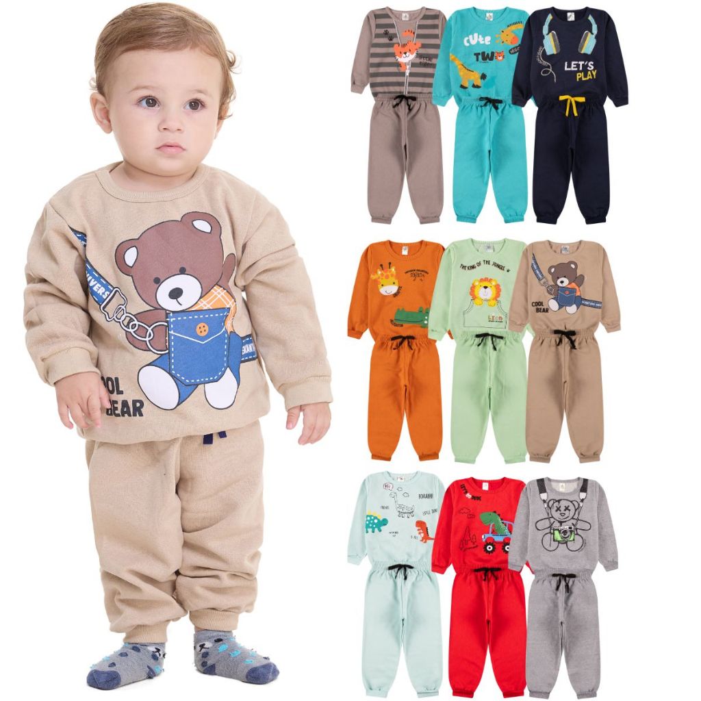 Kit Sortido 6 Peças Moletom Roupa De Bebê Menino Infantil Inverno Ou 2 Peças Moletom Roupa Conjunto Frio