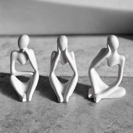 Kit Trio Dupla Estatueta Decorativa - Quarto - Sala - Decoração Elegante - Escultura Dourada Branca Preta