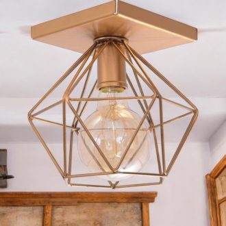 Luminária Plafon Aramado Quadrado Lustre Diamante Luxo Retrô