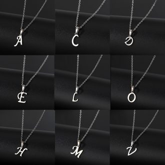 1 peça novo estilo elegante aço inoxidável 26 letras pingente colar brilhante clavícula corrente casal jóias