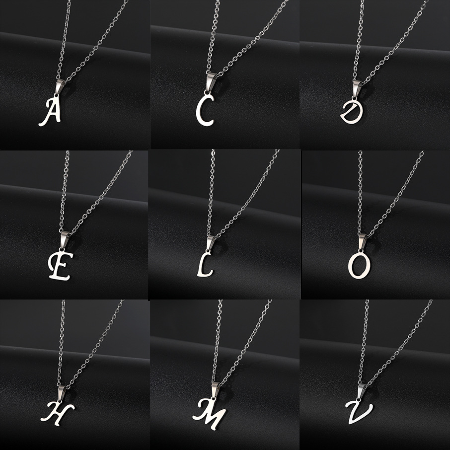 1 peça novo estilo elegante aço inoxidável 26 letras pingente colar brilhante clavícula corrente casal jóias