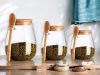 3 Pote De Vidro Hermético Tampa De Bambu Com Colher De Bambu 500/750/950ml