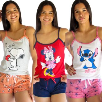 Baby Doll Personagens Alça / Pijama Adulto Feminino