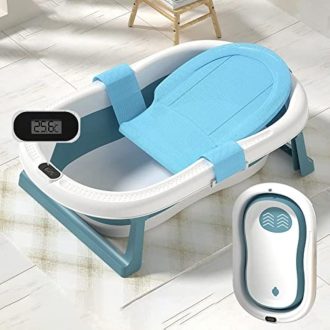 Banheira Dobrável e Portátil Bebê Infantil Premium Piscina de Banho com Display Digital de Temperatura LED para Bebês de