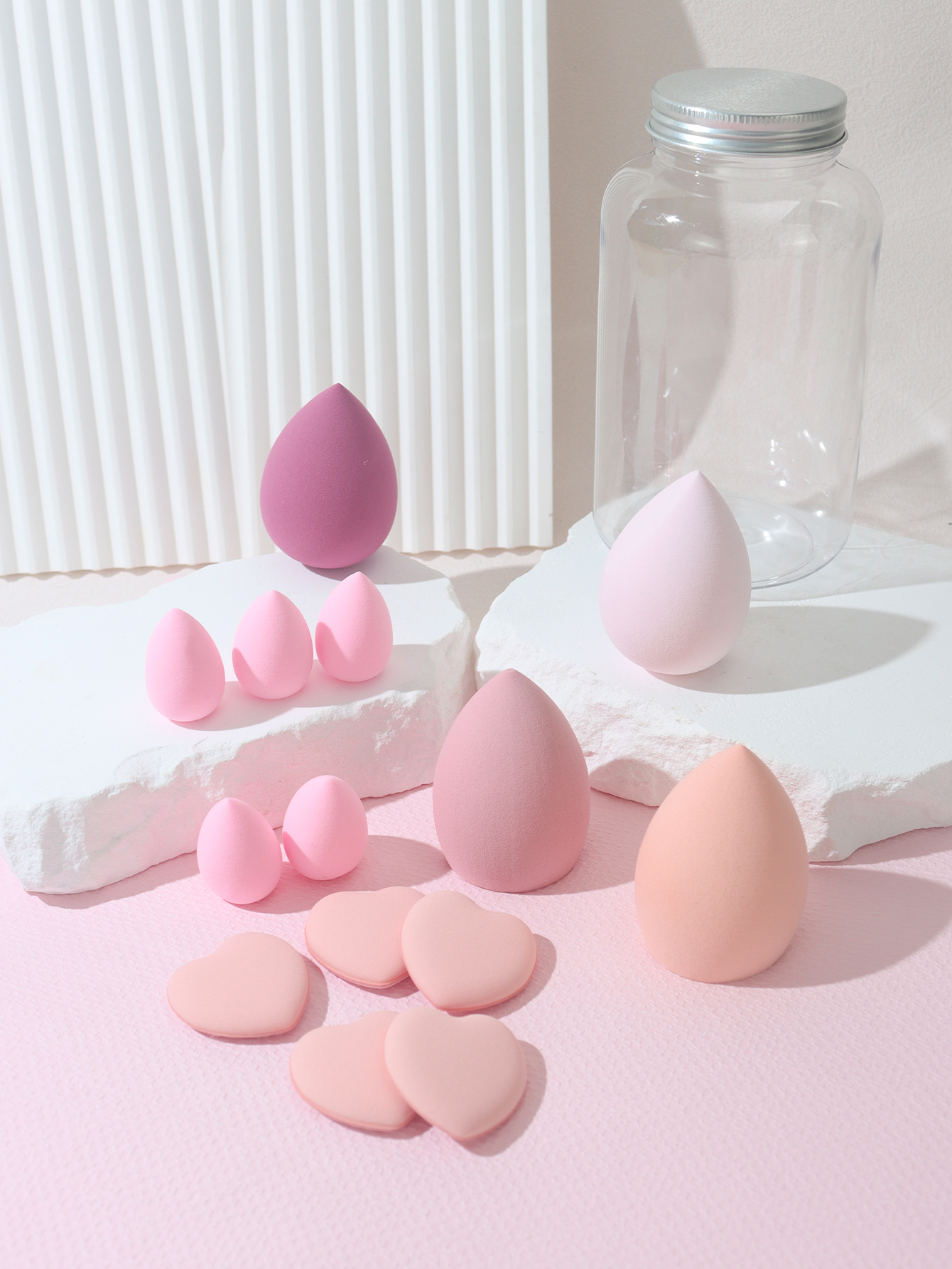 Beauty Blender 14Pcs com Tanque de Armazenamento, 5 Mini Esponjas e 4 Misturadoras de Beleza
