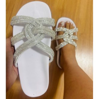 Birken pedraria papete strass blogueiras Virginia Chinelo Femino Luxo Tendência 2023 Verão (B- Marília)