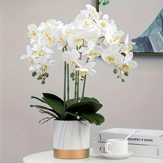 Bouquet de Flores Látex Phalaenopsis: Orquídeas Artificiais Realistas de Silicone para Decoração de Casamentos e Eve