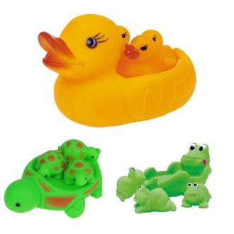 Brinquedo Pato, Sapo e tartaruga de Borracha kit 4 patinho Brinquedo Infantil para Banho e Crianças