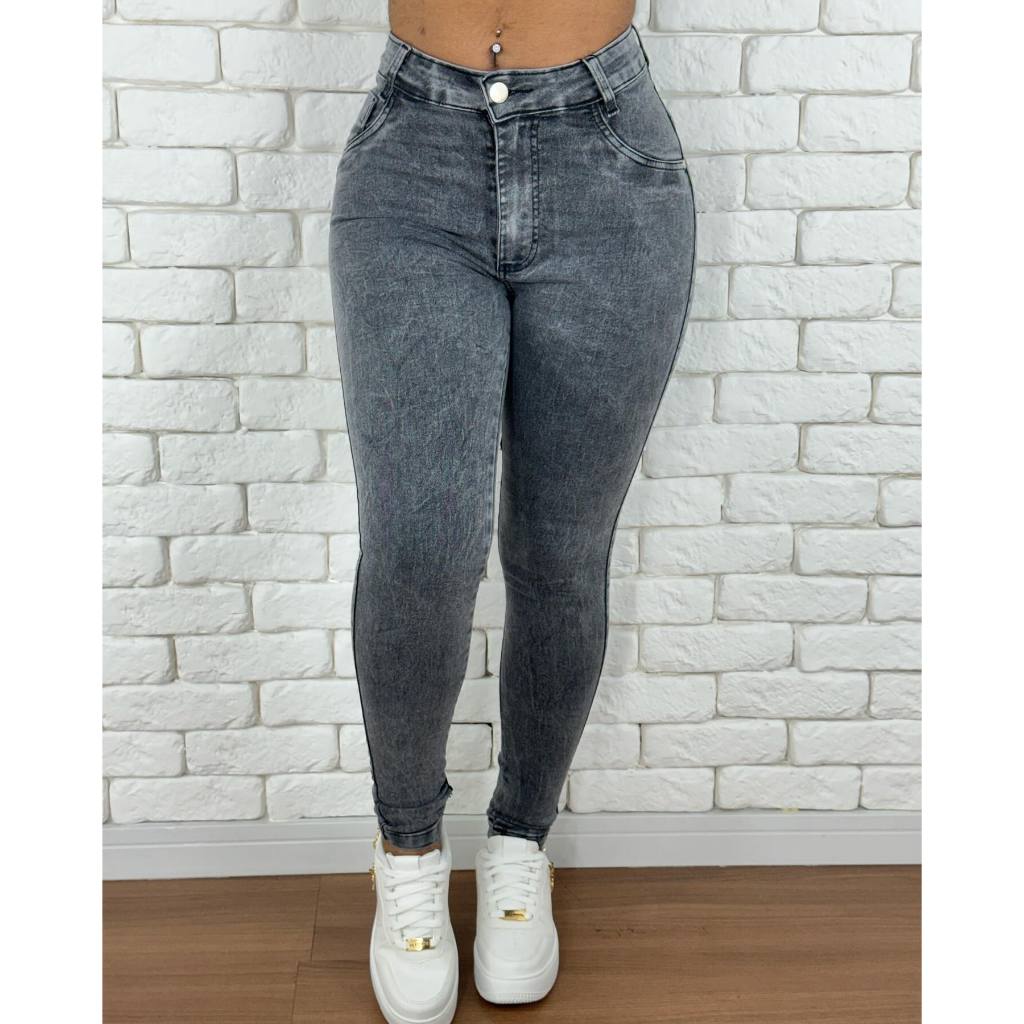 calça jeans feminina preta grafite de alta qualidade cintura alta empina bumbum