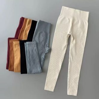 Calça Legging Push Up Canelada de Cintura Alta Sem Costura para Academia Feminina Esportiva sem Costura