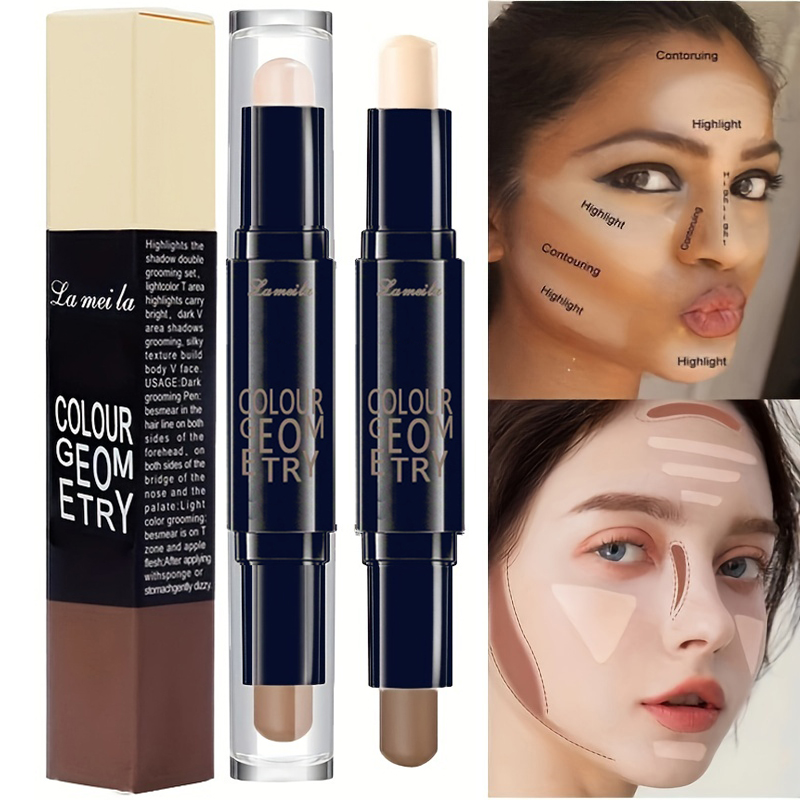 Caneta De Cabeça Dupla 3D Corretivo Contorno Facial Feminina Maquiagem Beleza