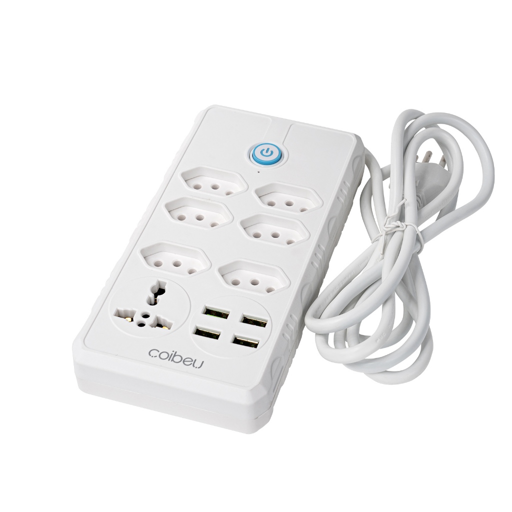 COIBEU Extensão Elétrica 2m/5m 10A Com 6 tomadas de energia 1 tomadas universal 4 USB Bivolt Power 110v/220v