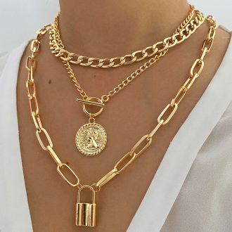 Colar Criativo Retro Simples de Cadeia de Clavícula Multi-Layer Clavicle Chain Jewelry