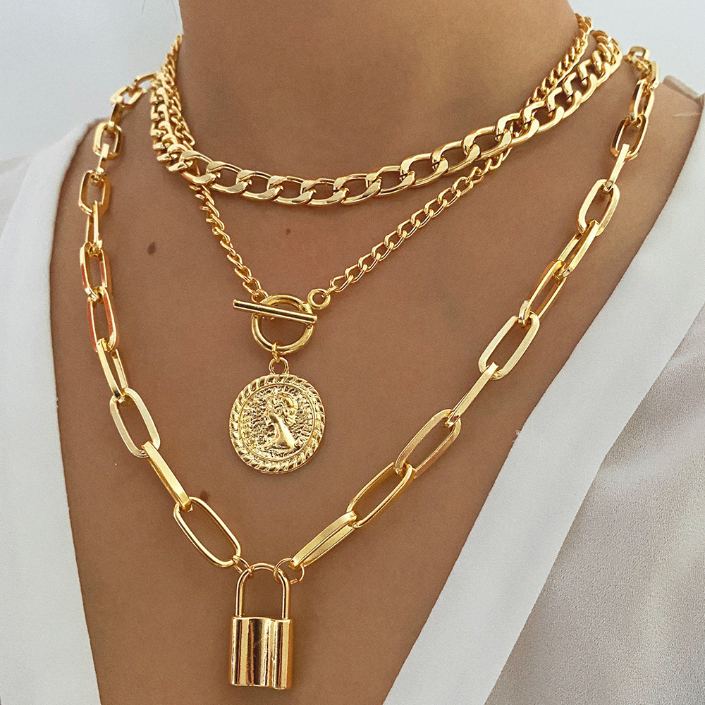 Colar Criativo Retro Simples de Cadeia de Clavícula Multi-Layer Clavicle Chain Jewelry