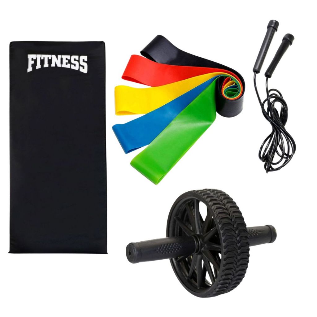 Colchonete Academia Roda Abdominal Elastico Funcional Corda de Pular Treino em Casa Atividade Fisica Musculação