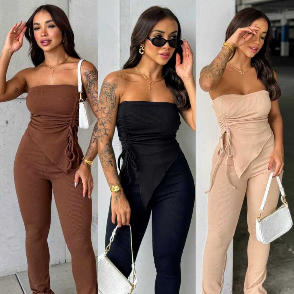 Conjunto Feminino Ontono Inverno Blusa Tomara que Caia com Calça Flaire 36 ao 44 Conjunto