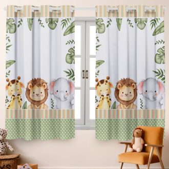 Cortina Infantil 2,00 x 1,50 Safari Baby (Decoração, Quarto, Bebê, Baby, Menina, Menino)
