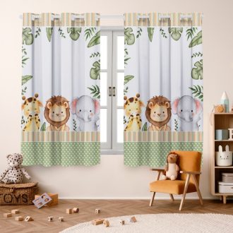 Cortina Infantil Safari Baby 2,00x1,50 - Ideal para Decoração Quarto de Bebê, Baby