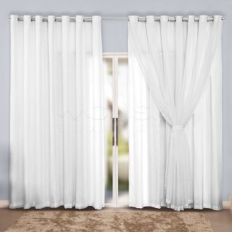 Cortina Microfibra com Voil - Decoração p/ Sala ou Quarto - Cortina com ilhós cromado