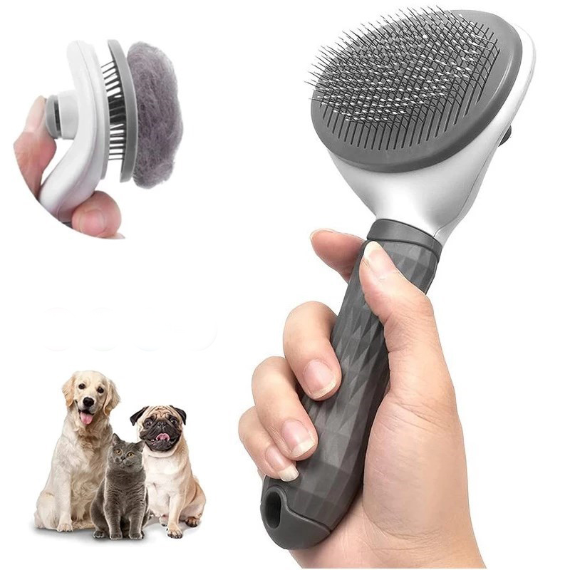 Escova Para Cães E Gatos , Pente Autolimpante Remoção De Pelos De Animais De Estimação , Ferramentas Tosa De Azul Cinza