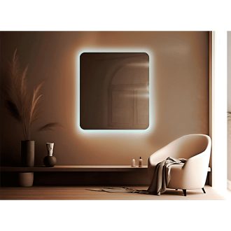 Espelho com Led Quadrado 58x58 + Fonte Carregadora - Espelho com Led Para Banheiro/Quarto/Sala