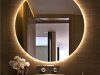 Espelho Decorativo Redondo 60cm 50cm LED Branco Quente com Suporte Banheiro Decoração Lavabo Parede