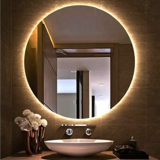 Espelho Decorativo Redondo 60cm 50cm LED Branco Quente com Suporte Banheiro Decoração Lavabo Parede