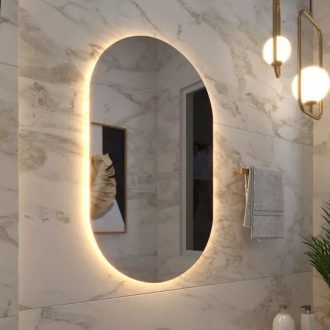 Espelho Grande De Parede Oval Com Led Sem fio Orgânico Banheiro Sala Quarto Luz Quente E Fria