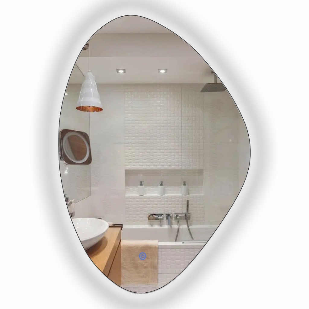 Espelho Orgânico com Led 60cm x 40cm/Espelho com Led Orgânico + Botão Touch Iluminado e Elegante