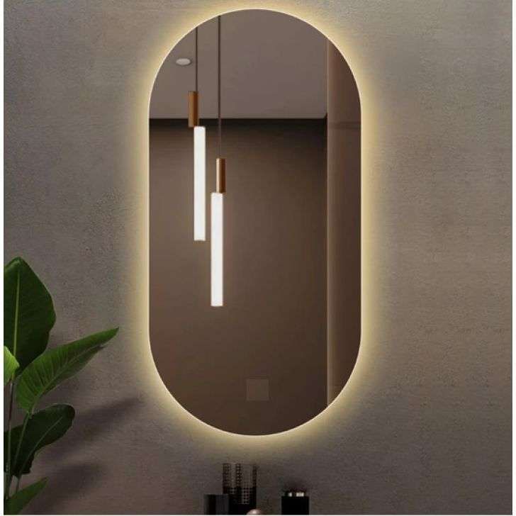 Espelho Oval Led Sem Fio Luz quente/Fria, Espelho com Luz Com Led, A Pilha Bateria