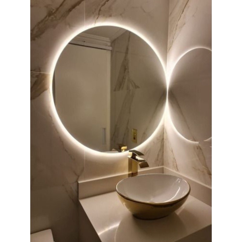 Espelho Redondo Com Led Gigante 90Cm Círculo Portal Luz Fria Led Branco Espelho Grande para quarto Com pendurador Suporte