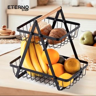 Fruteira de Mesa Média Premium Cesta Frutas Mesa 33cm Altura Aramado 2 Andares Organizador Multiuso
