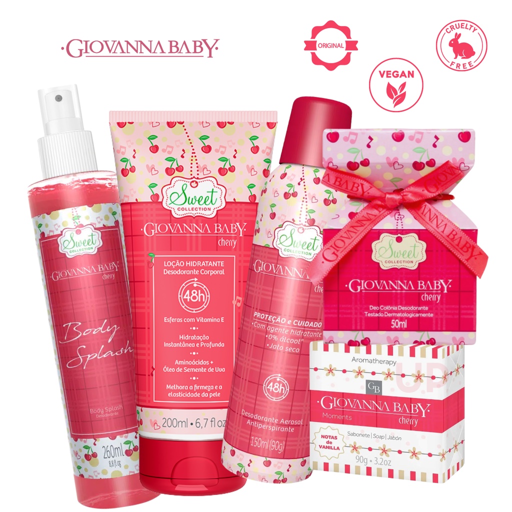 Giovanna Baby Body Splash Cherry Loção Hidratante Cherry Sabonete Cherry Desodorante Roll-On