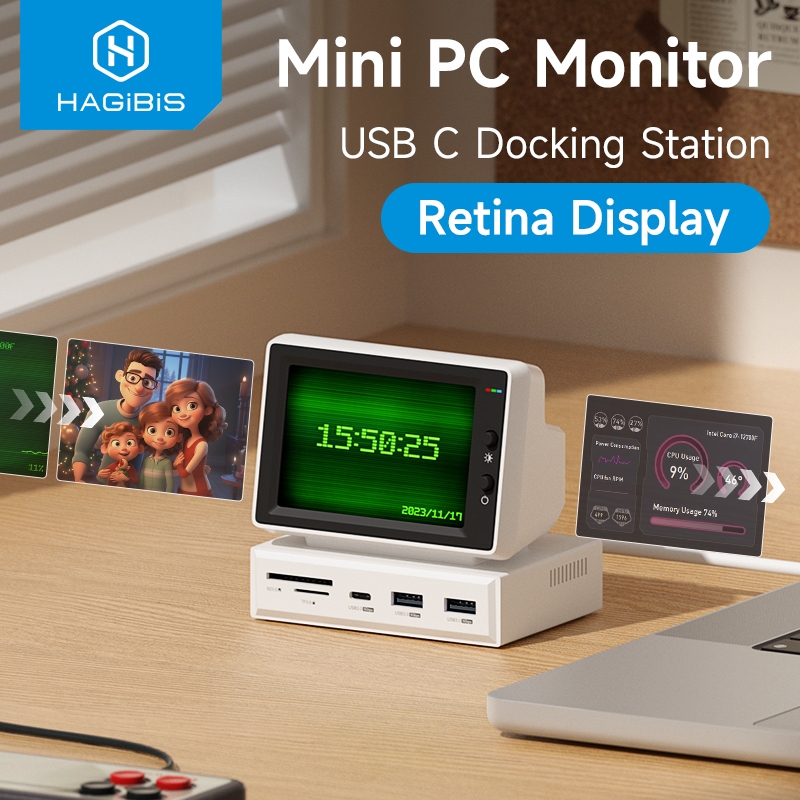 Hagibis Mini Tela IPS De 3.5 Polegadas AIDA64 PC CPU RAM HDD Monitor De Dados Subtela Com Hub USB C Para Laptop MacBook