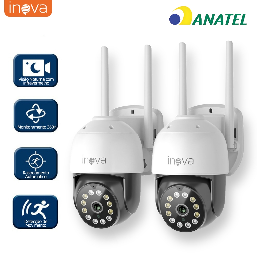 INOVA Kit Câmera de segurança a Prova D'água sem fio gira 360° HD 1080P IP66 APP YOOSEE 110-220V MD-20359