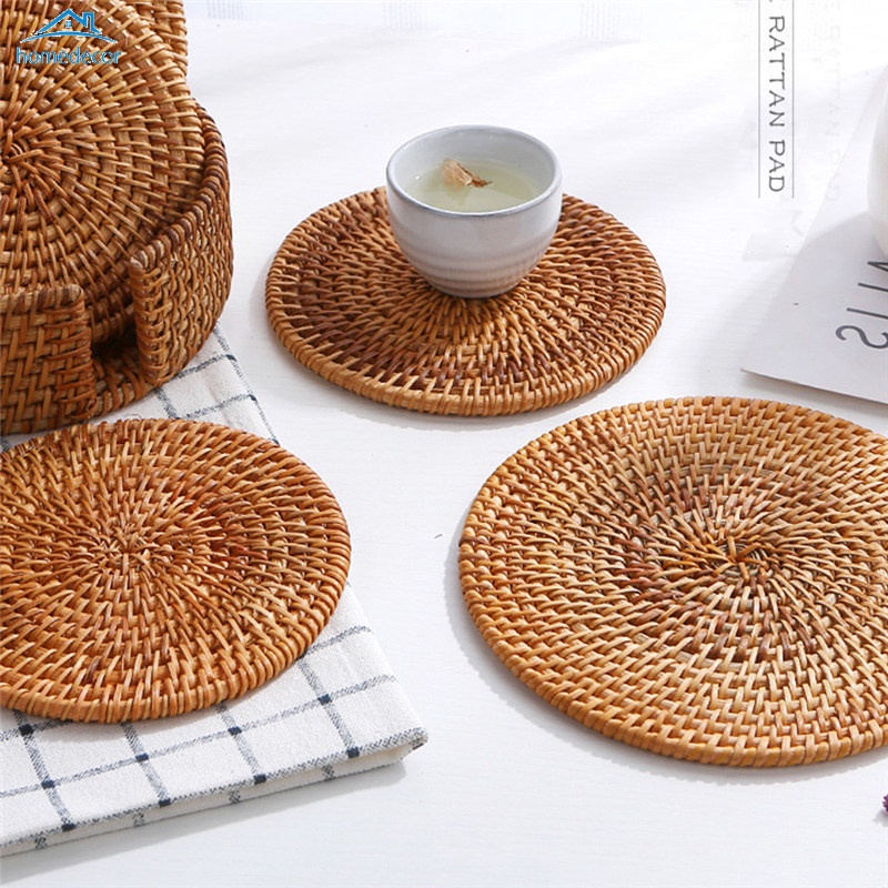 Jogo Americano De Tecido De Vime Redondo Para Mesa / Isolamento Coasters / Item De Mesa Antiderrapante