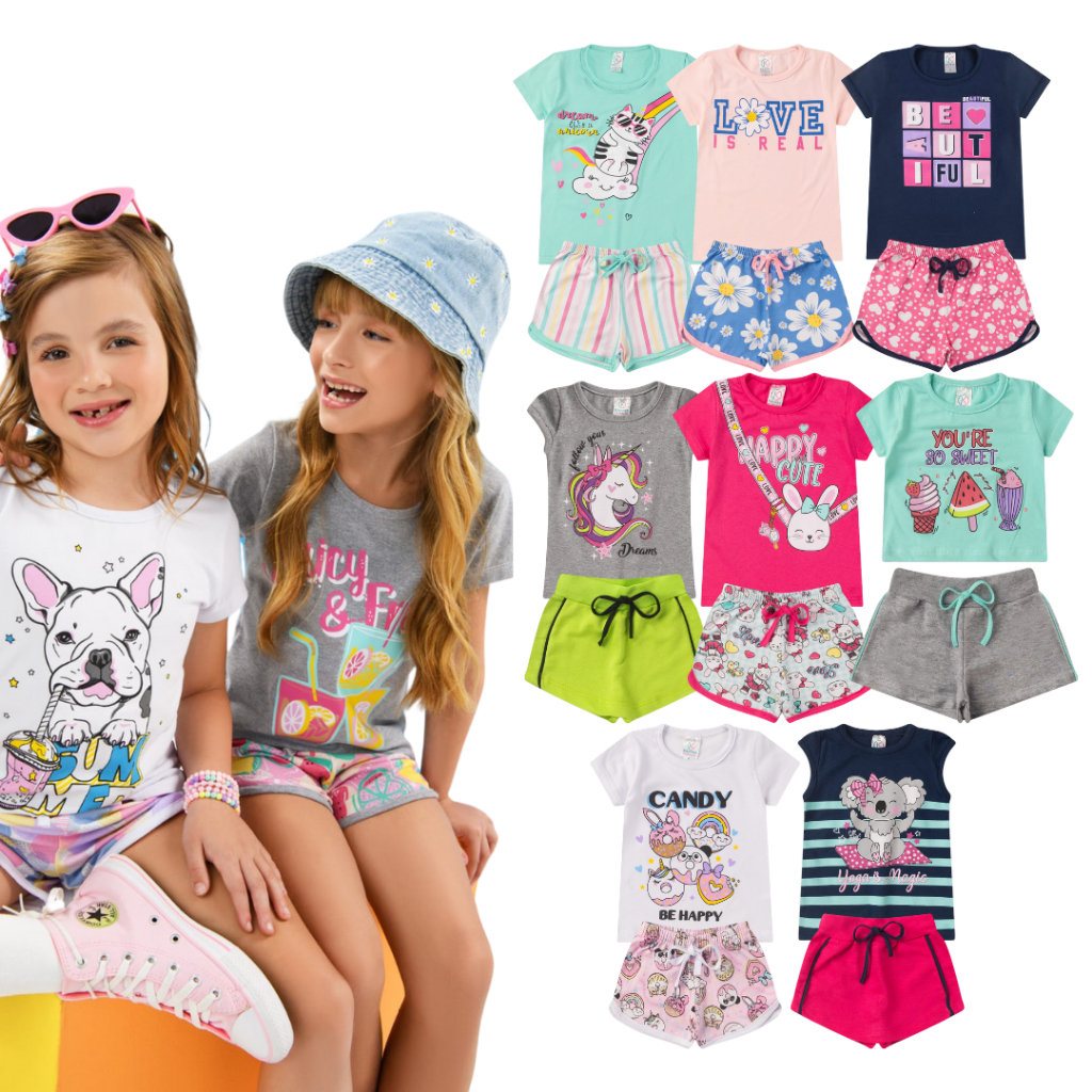 Kit 10 peças de Roupa Conjunto Infantil e Juvenil Menina Tamanho 01 ao 16