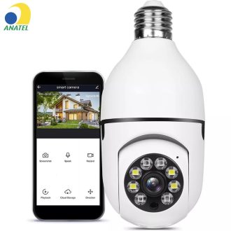 KIT 2 Câmera Wifi IP Sem Fio Giratória 360 Com Encaixe Lampada Bocal Rosca Yoosee Ptz Full HD Visão Noturna Segurança E27