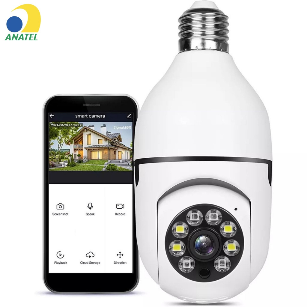 KIT 2 Câmera Wifi IP Sem Fio Giratória 360 Com Encaixe Lampada Bocal Rosca Yoosee Ptz Full HD Visão Noturna Segurança E27