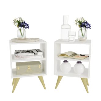 Kit 2 Mesa de Cabeceira Nicho Quarto Casal Decoração Retro Palma