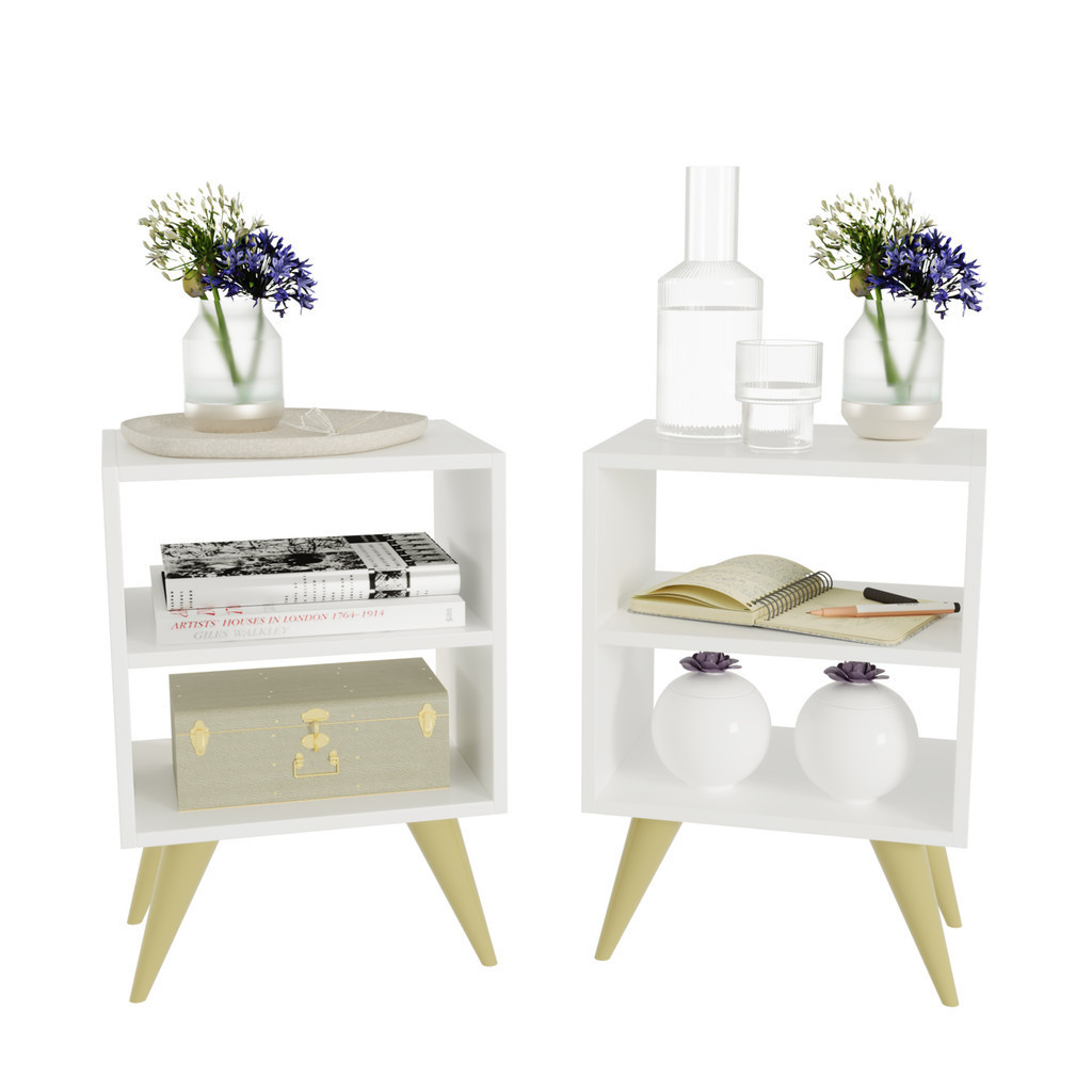 Kit 2 Mesa de Cabeceira Nicho Quarto Casal Decoração Retro Palma